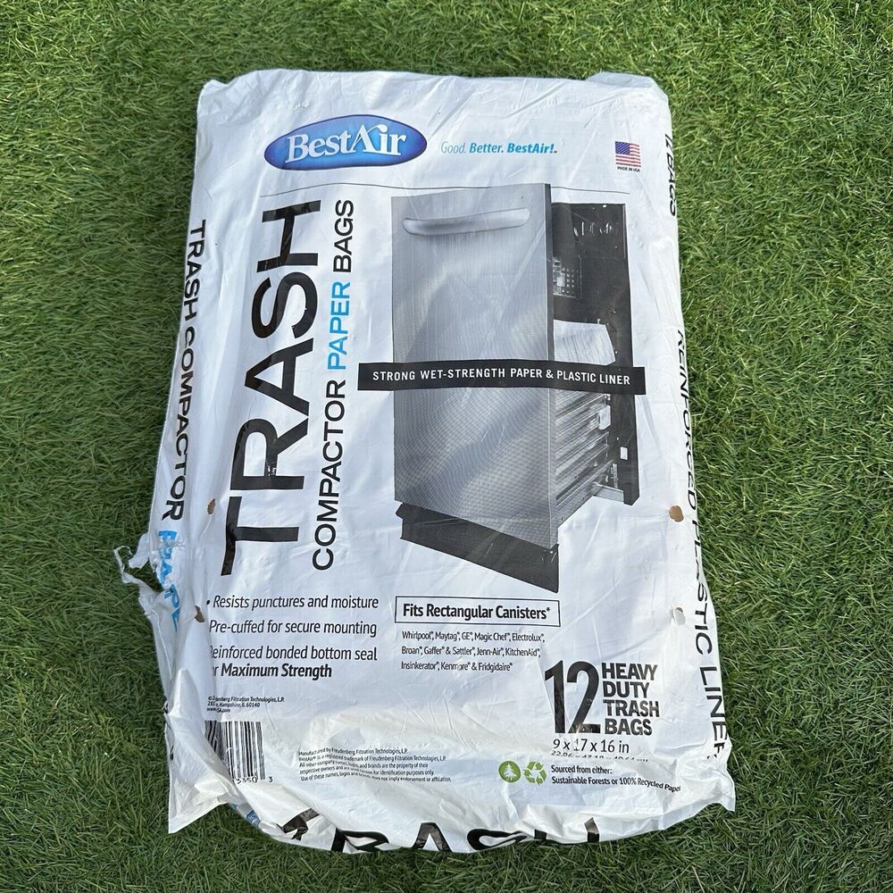 BestAir‎ Trash Compactor Bag 9×17×16 Paper Plastic Liner 9 Bags